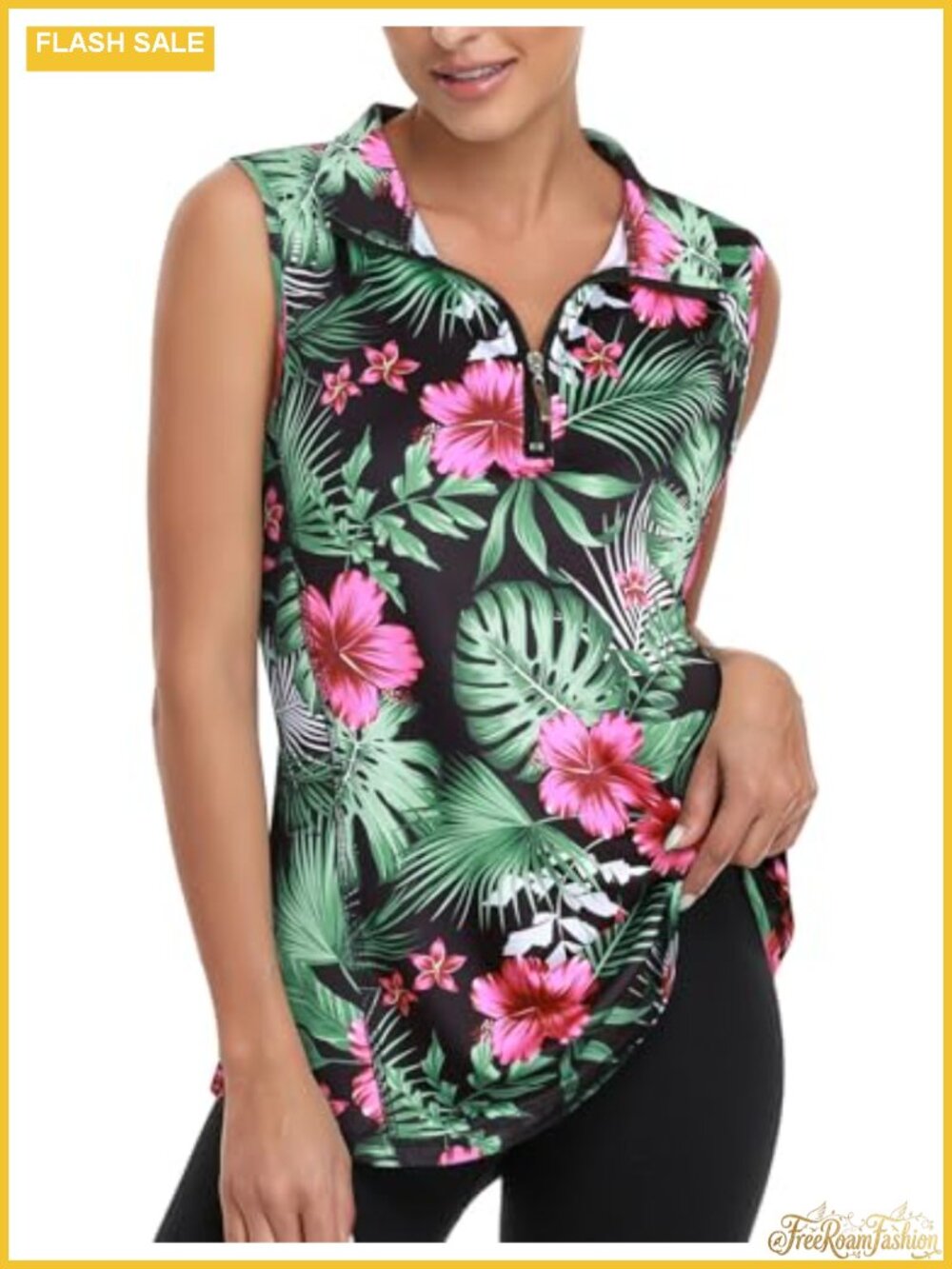 Women's Zip Up Golf Workout Tank Top Sleeveless Quick Dry Athletic Polo Shirt